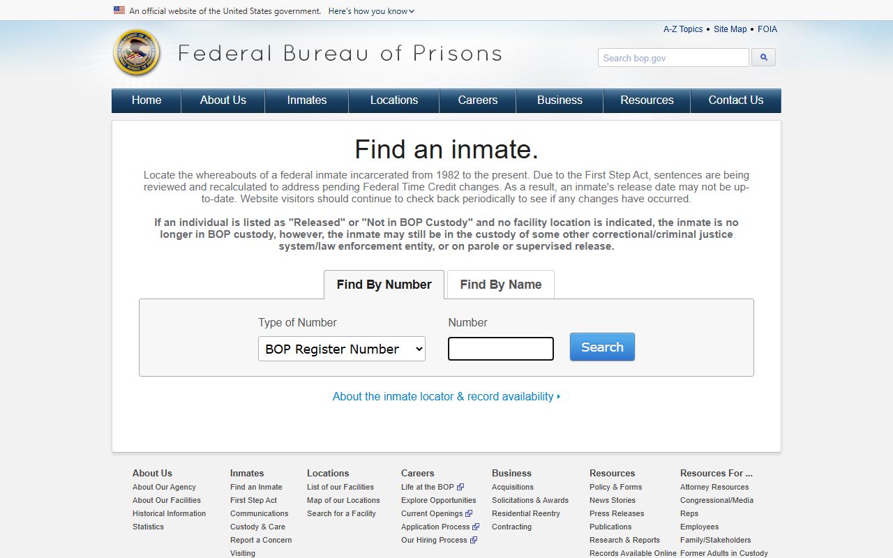 Murray County arrest records and federal custody lookup through the Federal Bureau of Prisons locator