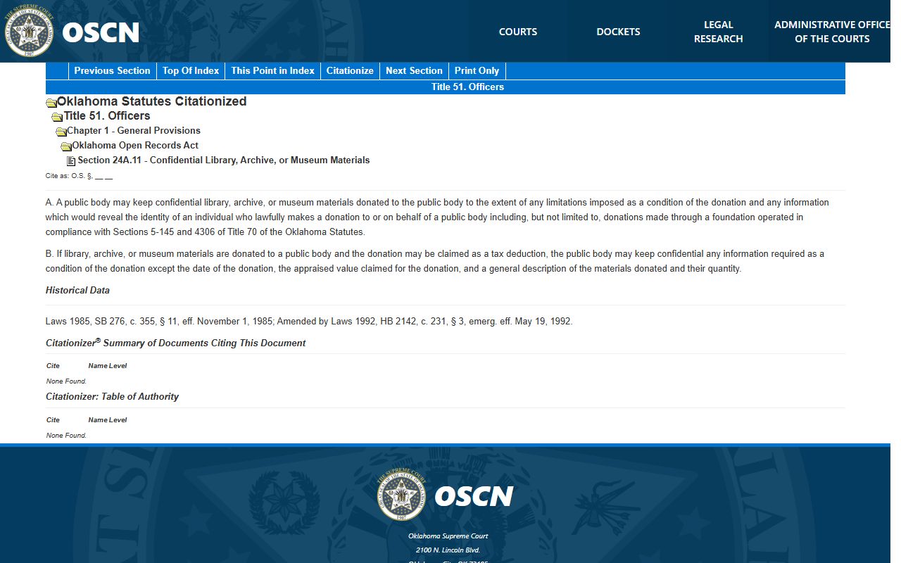 Murray County court dockets inspection and copying rule under Oklahoma law