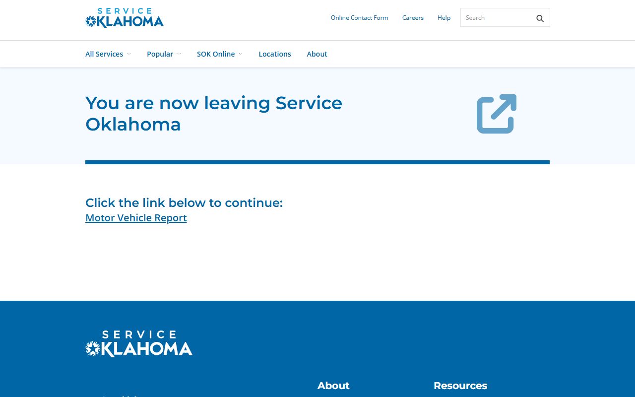 Service Oklahoma Motor Vehicle Report page, separate from Murray County court records