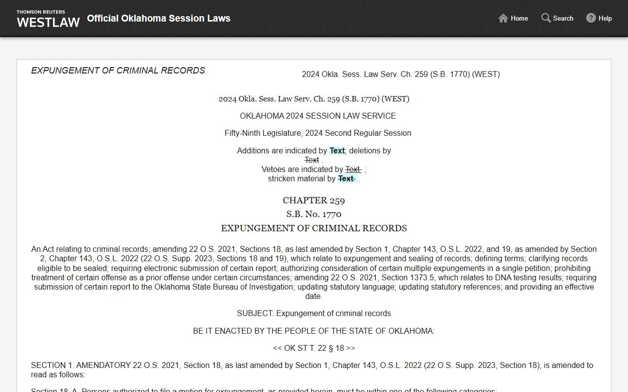 Murray County criminal court records and Oklahoma expungement law under 22 O.S. 18