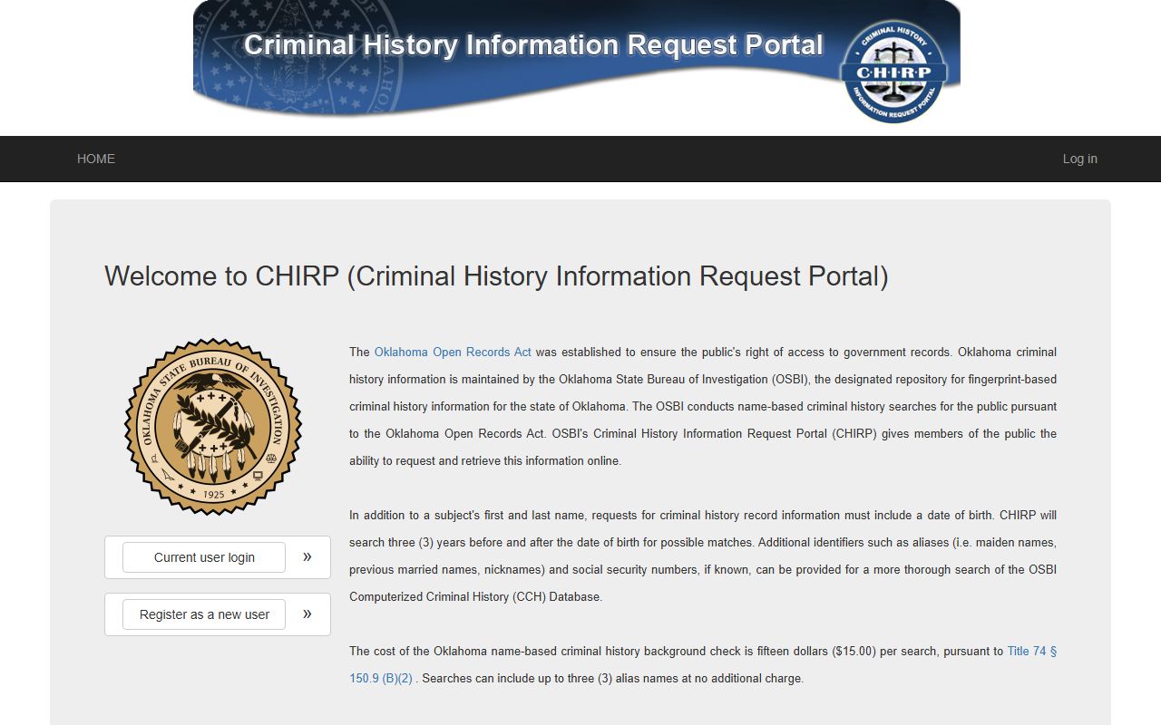 Murray County criminal court records and the OSBI CHIRP statewide criminal history portal