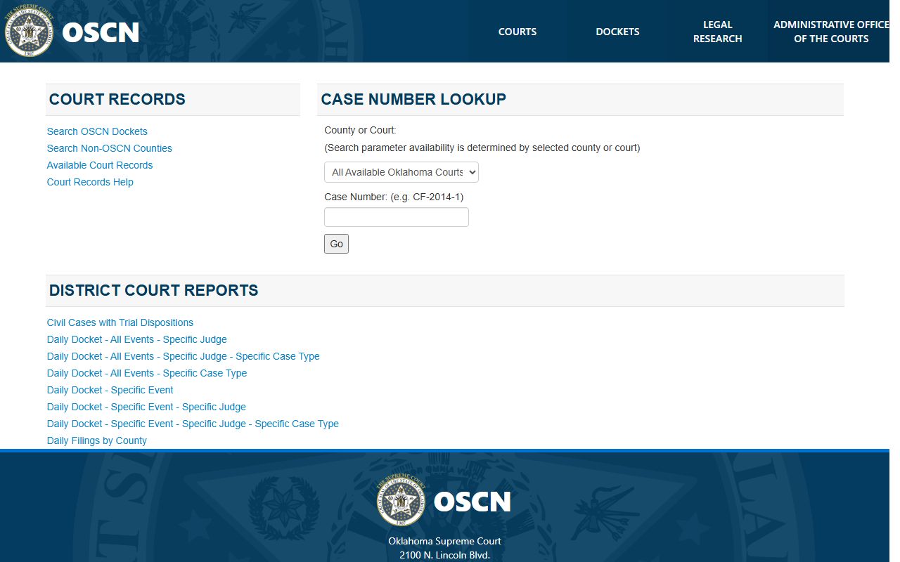 Murray County court records search on the OSCN docket portal