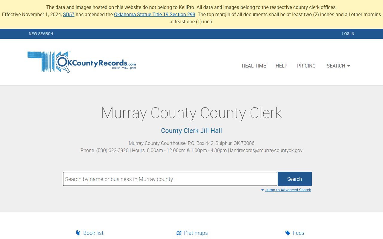 Murray County County Clerk land records portal separate from court records