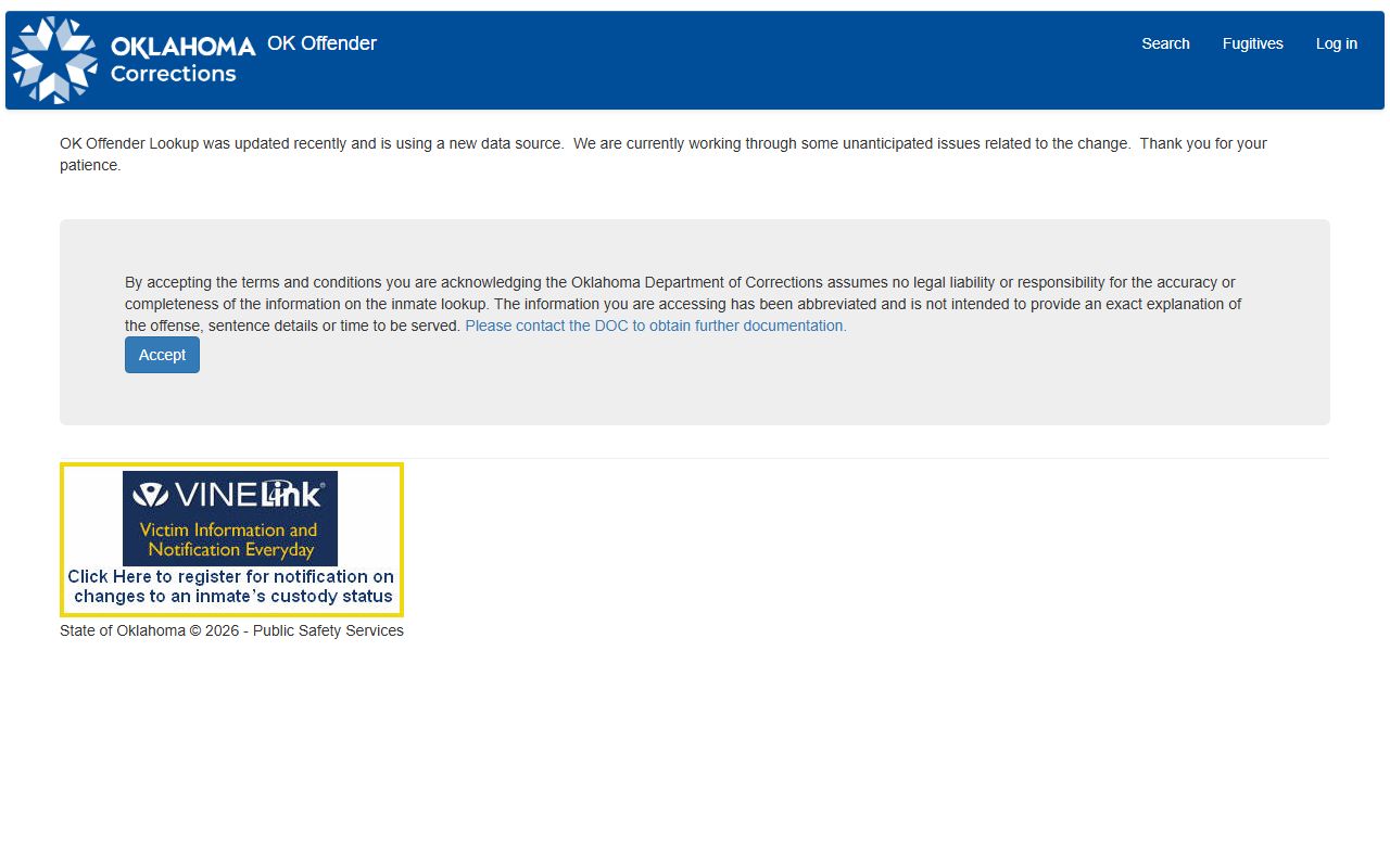 Murray County inmate search using the Oklahoma DOC offender lookup