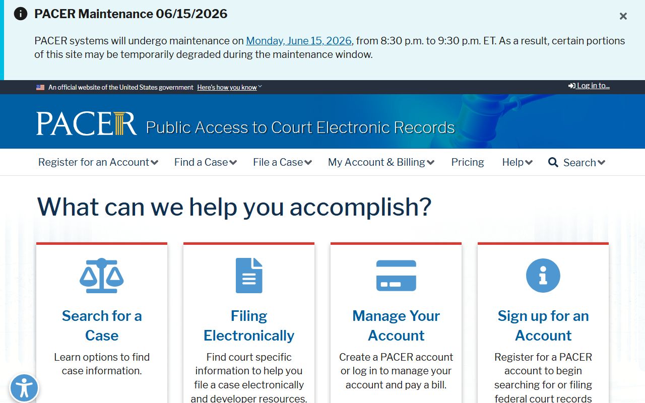 PACER portal for Murray County probate and federal court record access