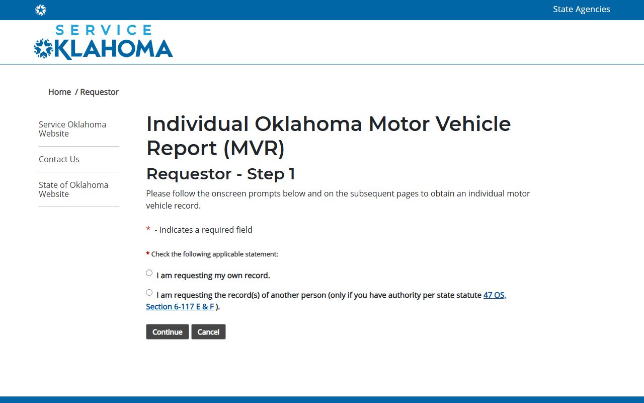 Service Oklahoma driver record request for Murray County traffic cases